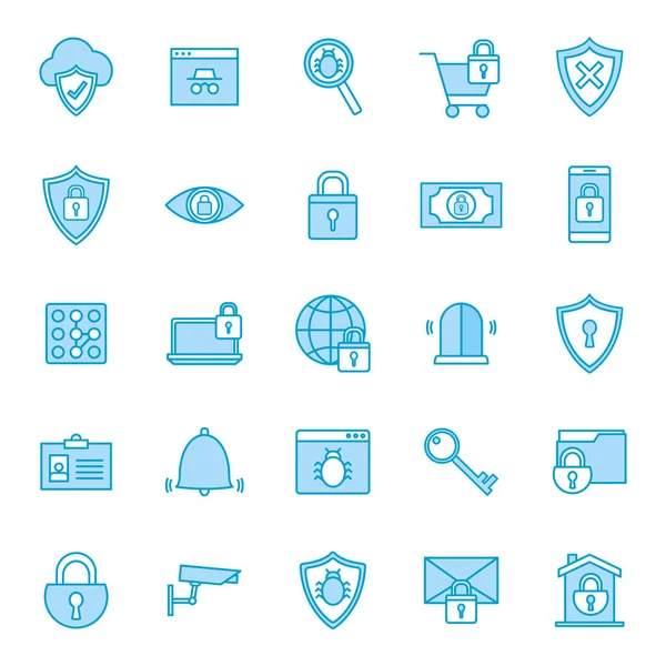 Isolated security line and fill style icon set vector design — Stockový vektor