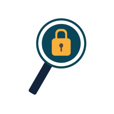 Isolated padlock inside lupe flat style icon vector design