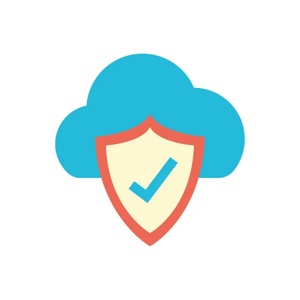 Isolated check mark inside shield and cloud flat style icon vector design — Wektor stockowy