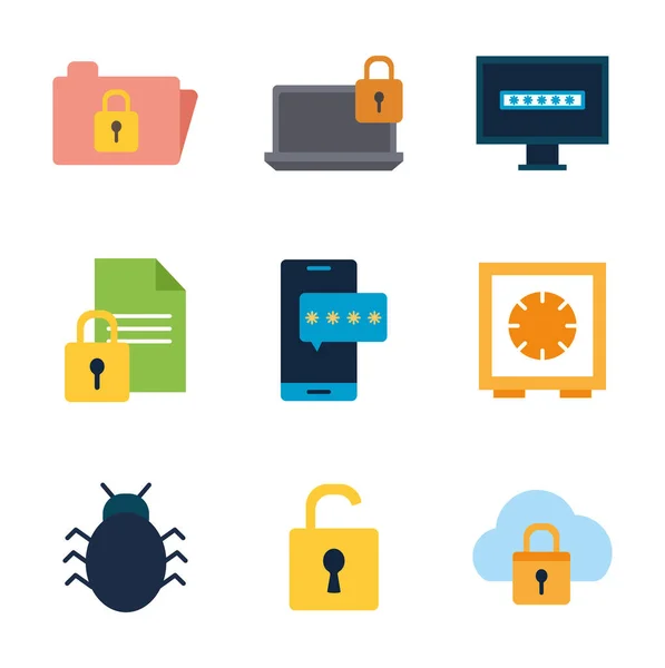 Isolated security flat style icon set vector design — Stockový vektor