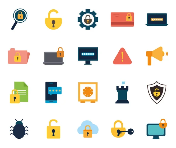 Diseño de vectores de iconos de estilo plano de seguridad aislado — Vector de stock