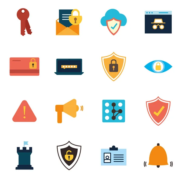 Isolated security flat style icon set vector design — Stockový vektor