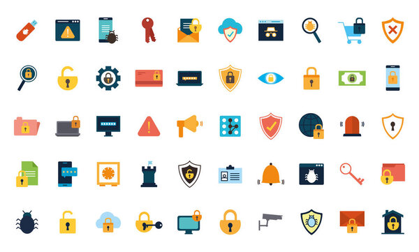 Isolated security flat style icon set vector design