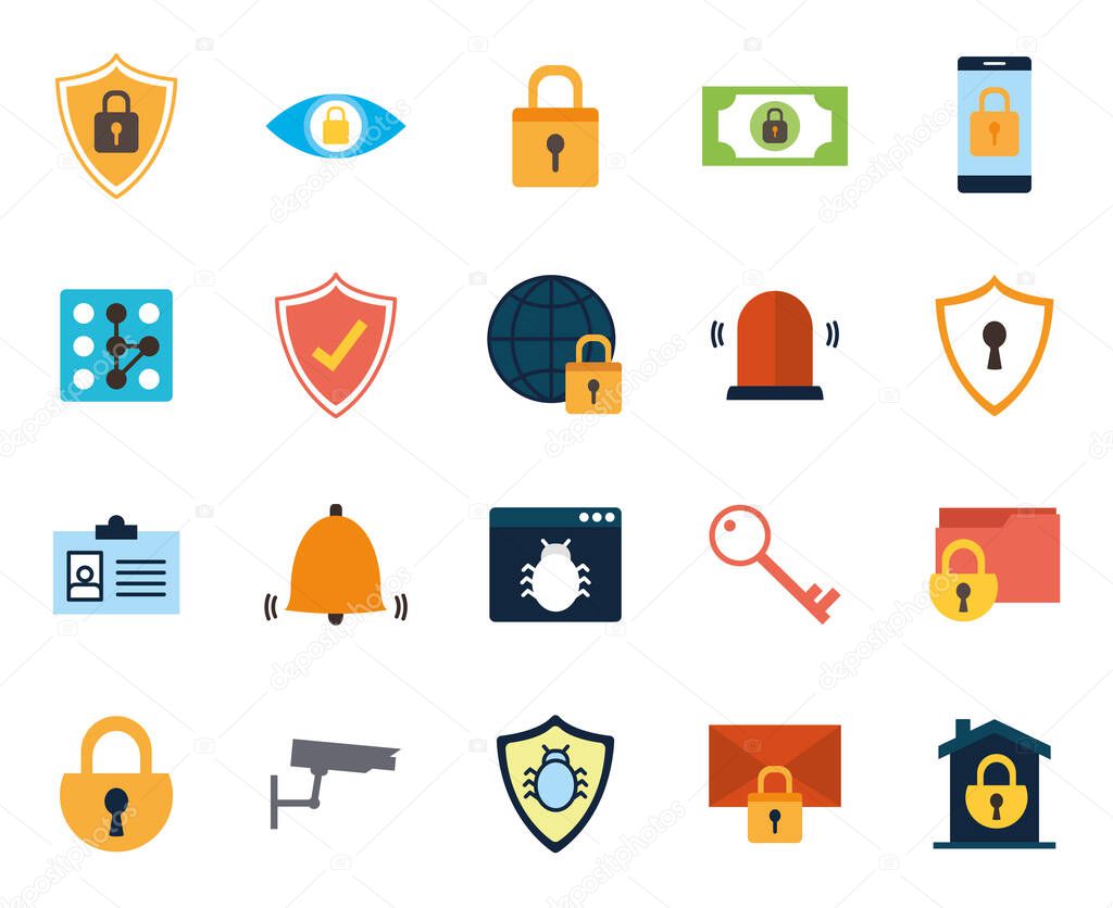 Isolated security flat style icon set vector design