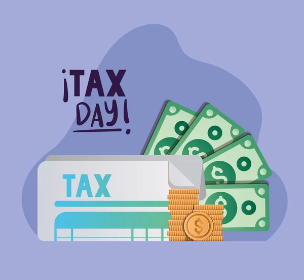 Tax day document bills and coins vector design — Wektor stockowy