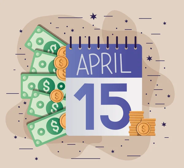 Tax calendar bills and coins vector design — Διανυσματικό Αρχείο