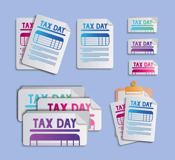 Tax day documents set vector design — Stok Vektör