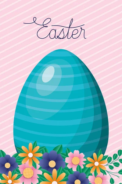 Happy easter egg and flowers vector design — Stock Vector