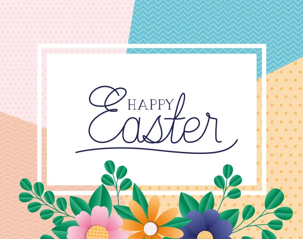 Happy easter fleurs cadre vecteur design — Image vectorielle