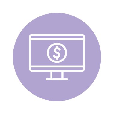 Bilgisayar satırı içinde izole edilmiş para ve blok biçim ikon vektör tasarımı