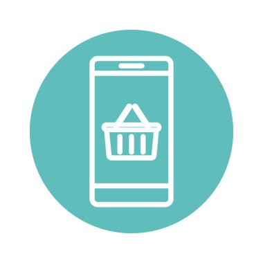 Akıllı telefon hattı içinde izole edilmiş alışveriş sepeti ve blok biçim ikon vektör tasarımı