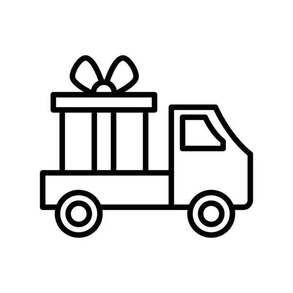 Cadeau avec nœud papillon sur camion conception vectorielle icône de style ligne — Image vectorielle