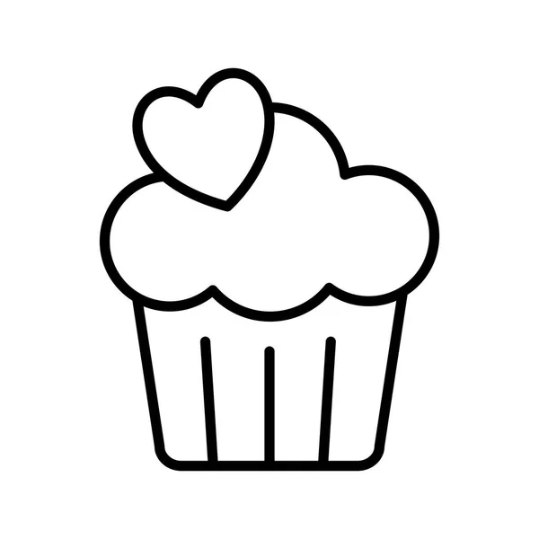 Isolierte Cupcake mit Herz Linie Stil-Symbol Vektor-Design — Stockvektor