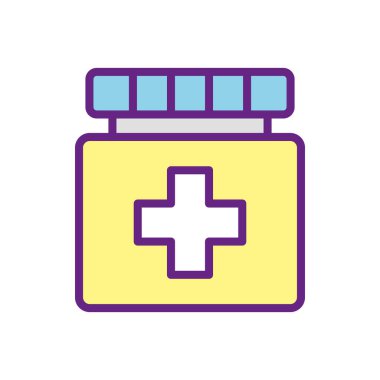 İlaç şişesi çizgisi içinde izole haç ve biçim ikonu vektör tasarımını doldur