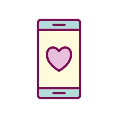 akıllı telefon hattı içindeki kalp ve biçim ikonu vektör tasarımını doldur