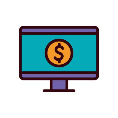 Bilgisayar satırı içinde izole edilmiş para ve biçim ikonu vektör tasarımını doldur