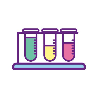 İzole kimya tüpleri çizgisi ve biçim ikonu vektör tasarımını doldur