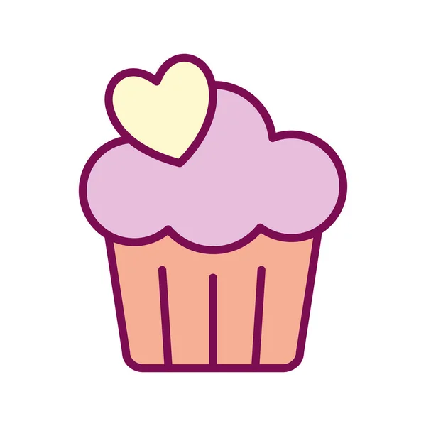 Cupcake aislado con línea de corazón y relleno icono de diseño de vectores de estilo — Archivo Imágenes Vectoriales