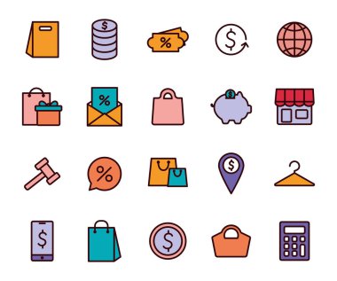 alışveriş çizgisi ve doldurma biçim simgesi vektör dizaynı