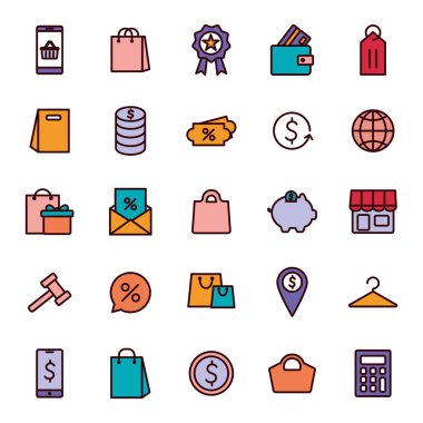 alışveriş çizgisi ve doldurma biçim simgesi vektör dizaynı