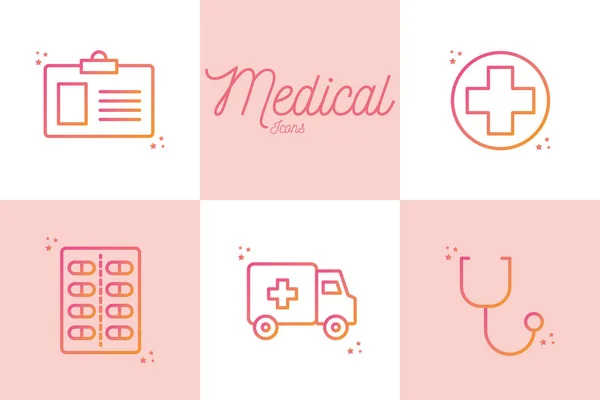 Medical gradient style icon set vector design — 스톡 벡터