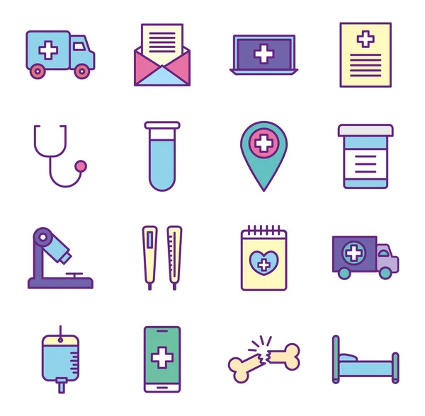 Medical line and fill style icon set vector design — Stock Vector