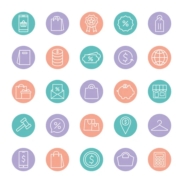 Shopping line and block style icon set vector design — Stock Vector