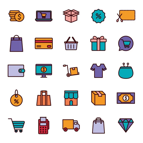 Shopping line and fill style icon set vector design — Stock Vector