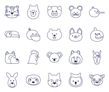 Sevimli hayvanlar çizgi film çizimi biçim ikonu vektör dizaynı