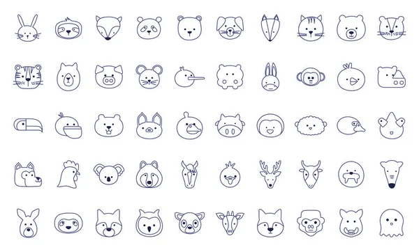 Söta djur tecknad linje stil ikon set vektor design — Stock vektor