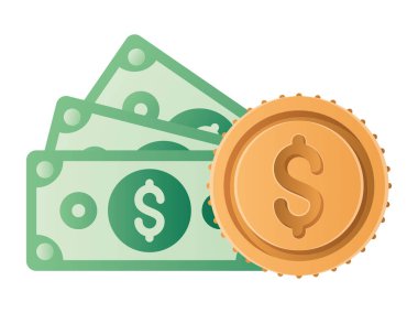 Isolated money bills and coin vector design