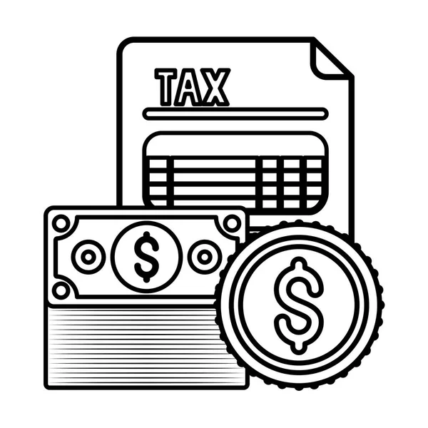 Isolated tax document bills and coins vector design — Διανυσματικό Αρχείο