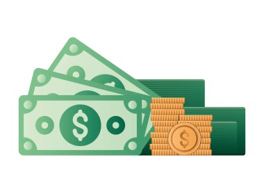 İzole para faturaları ve sikkeler vektör tasarımı