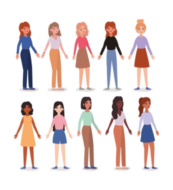 set of women avatars vector design