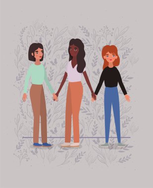 Women avatars holding hands vector design
