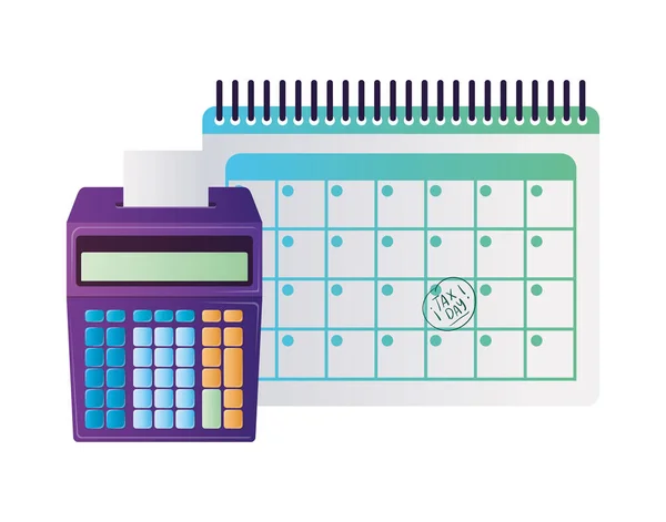 Tax day calendar and calculator vector design — ストックベクタ
