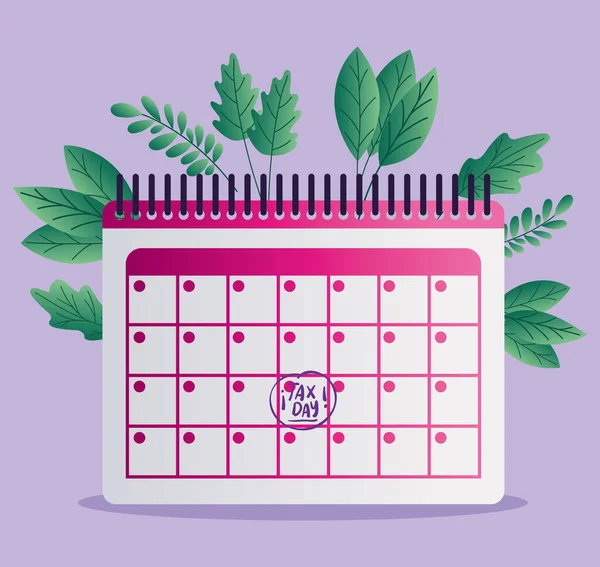 Tax day calendar and leaves vector design — ストックベクタ