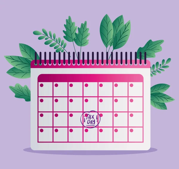 Tax day calendar and leaves vector design — Stock vektor