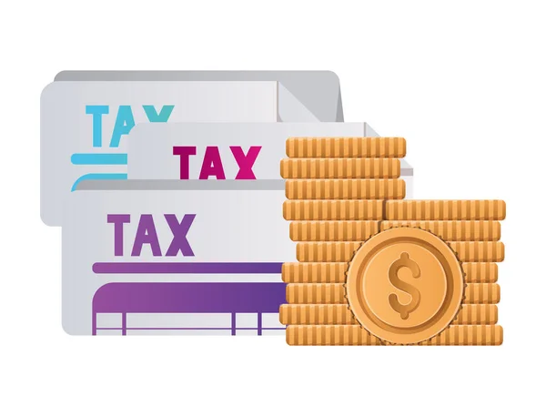 Isolated tax documents and coins vector design — Stockový vektor