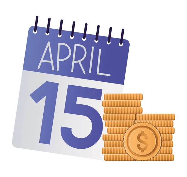 Calendário dia fiscal e desenho vetorial moedas —  Vetores de Stock