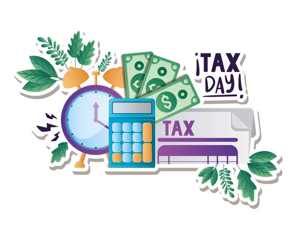 Isolated tax document calculator bills and clock vector design — Wektor stockowy
