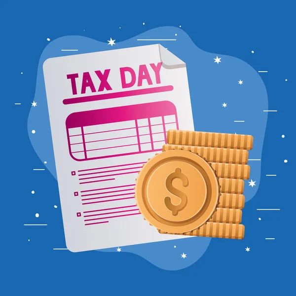 Tax day document and coins vector design — Stock Vector