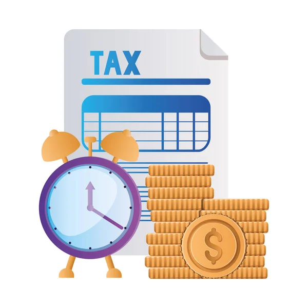 Isolated tax document coins and clock vector design — Wektor stockowy