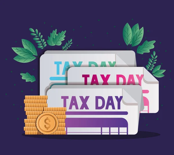 Tax documents coins and leaves vector design — Wektor stockowy