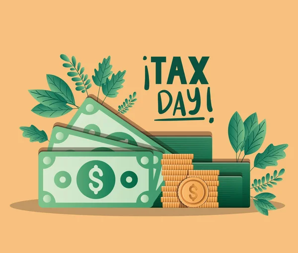 Tax day bills and coins vector design — Stock Vector