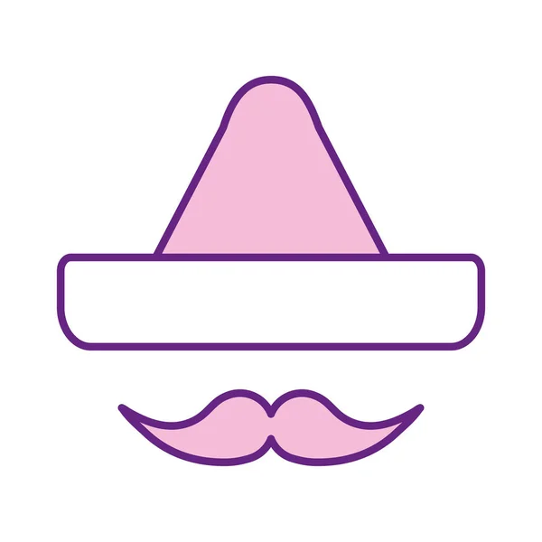 Mexikói kalap és bajusz vonal stílus ikon vektor design — Stock Vector