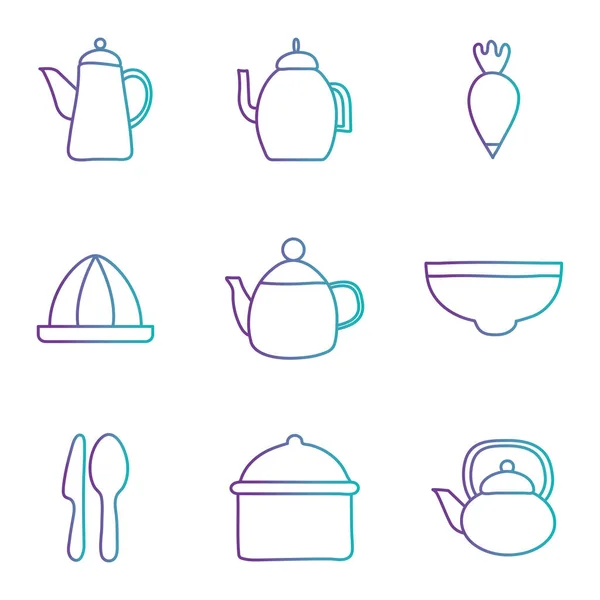 Kuchnia i elementy dekoracyjne gradientowy styl ikona zestaw wektor projekt — Wektor stockowy