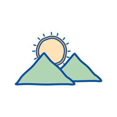 Isolated sun and mountains line and fill style icon vector design