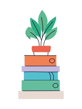 Kitaplar üzerinde izole edilmiş bitki vektör tasarımı