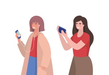 Akıllı telefonlar vektör tasarımlı kızlar